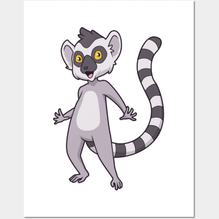 Kawaii ring-tailed lemur Posters and Art